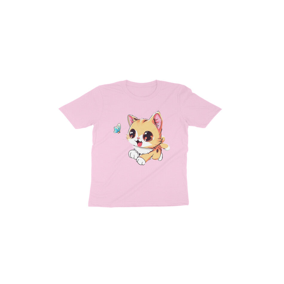 Adorable Cat Chasing Butterfly: Toddler's Round Neck T-Shirt