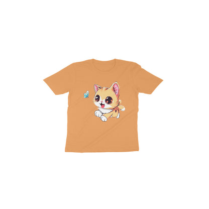 Adorable Cat Chasing Butterfly: Toddler's Round Neck T-Shirt