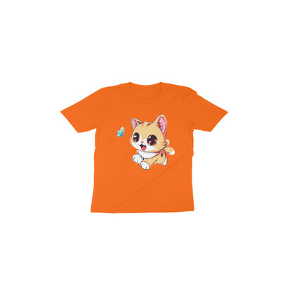 Adorable Cat Chasing Butterfly: Toddler's Round Neck T-Shirt