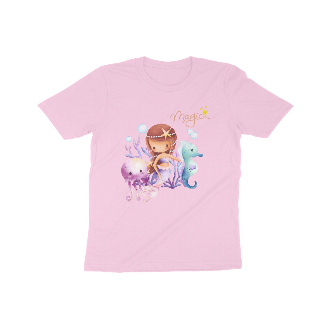 Enchanting Mermaid Magic: Kid's Round Neck T-Shirt - Whimsical Design