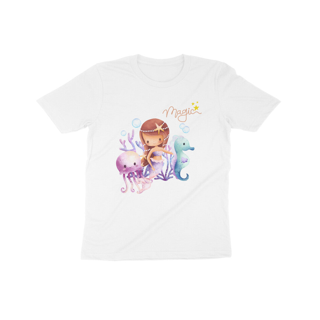 Enchanting Mermaid Magic: Kid's Round Neck T-Shirt - Whimsical Design