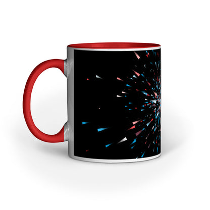 Dynamic Black Abstract Mugs: Multi-Colored Light Burst Design