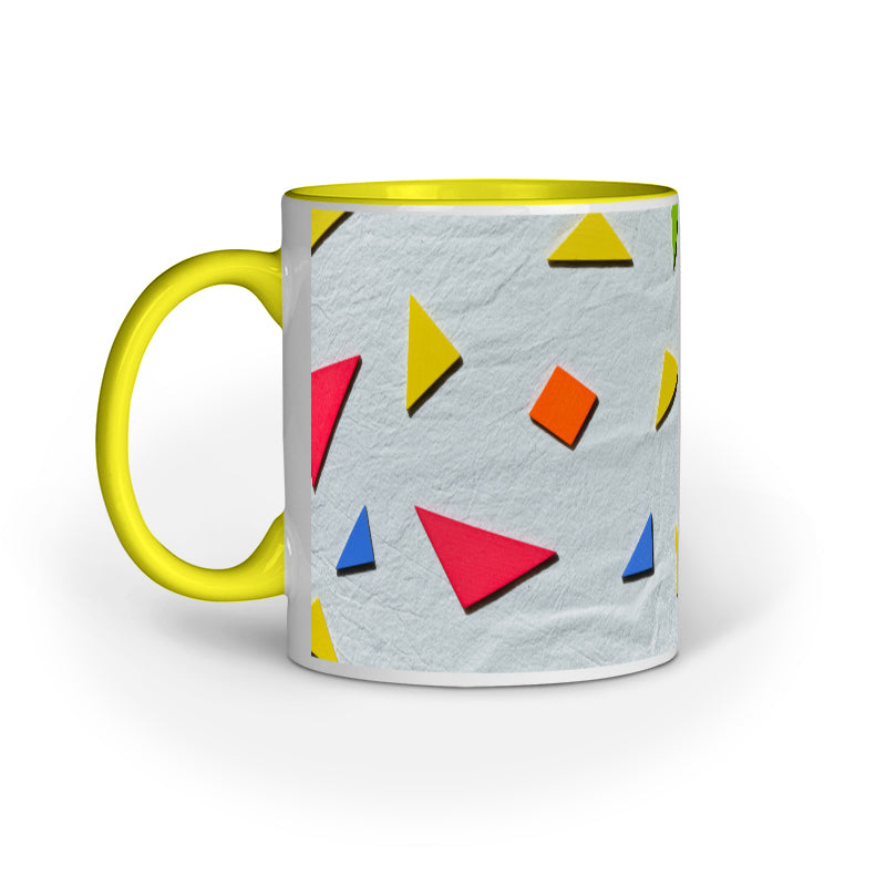 Colorful Triangular Harmony: Abstract Printed Mugs Collection