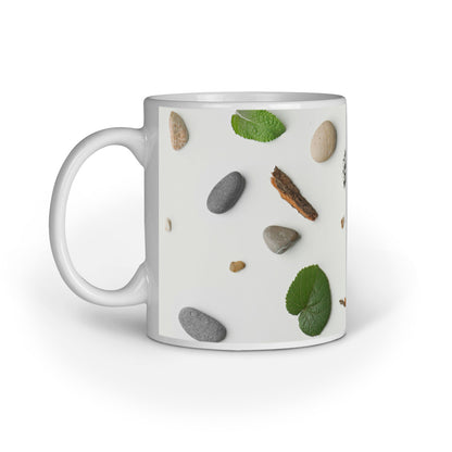 Natural Elegance: Abstract Stone and Leaf Printed Mugs Collection