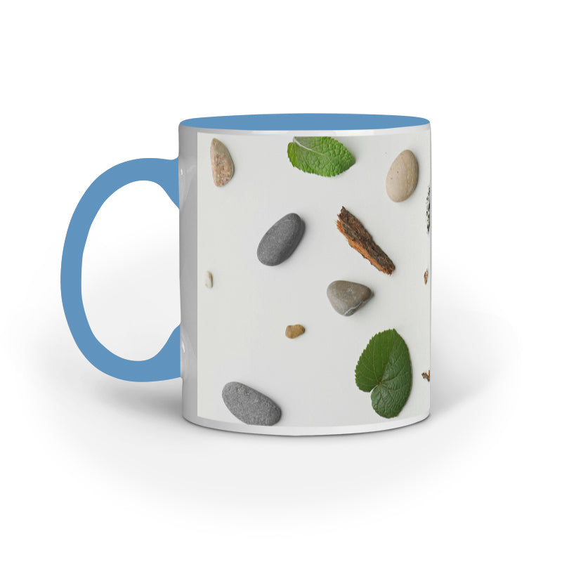 Natural Elegance: Abstract Stone and Leaf Printed Mugs Collection