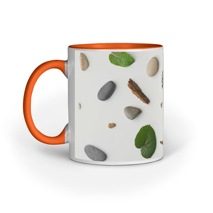 Natural Elegance: Abstract Stone and Leaf Printed Mugs Collection