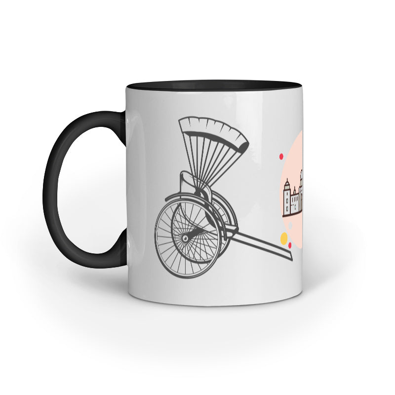 Kolkata Charm Mug: Hand Pulled Rickshaw and Victoria Memorial Design