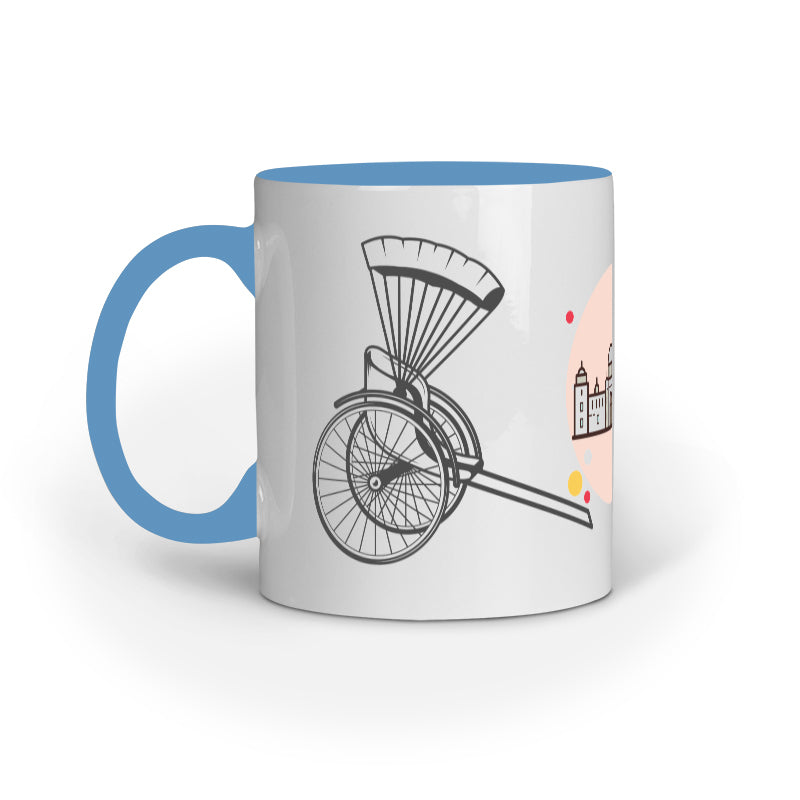 Kolkata Charm Mug: Hand Pulled Rickshaw and Victoria Memorial Design