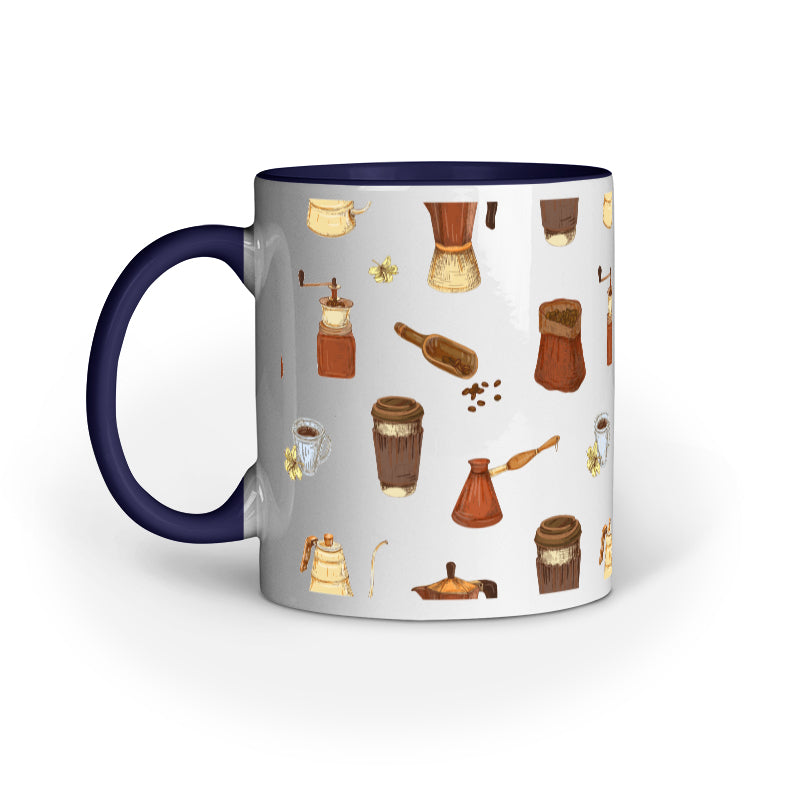 Vintage Coffee Machine and Bags Printed Mugs