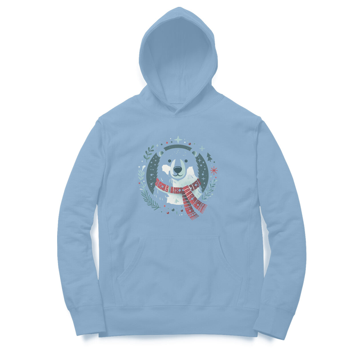 Polar Bliss Unisex Printed Hoodie with Scarf-Wearing Polar Bear