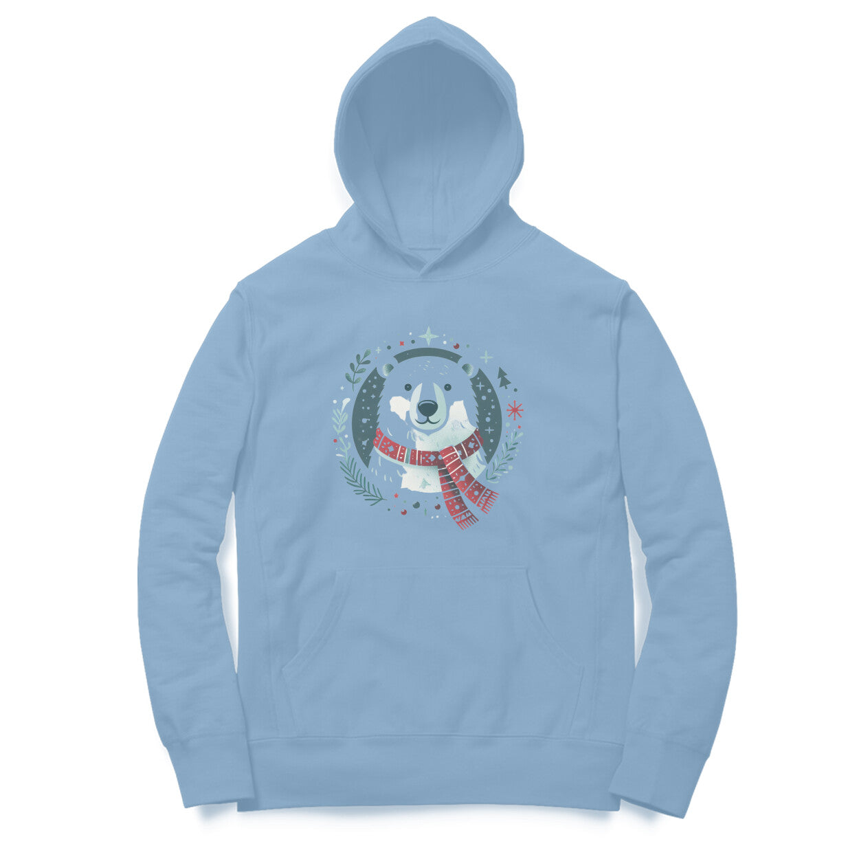 Polar Bliss Unisex Printed Hoodie with Scarf-Wearing Polar Bear