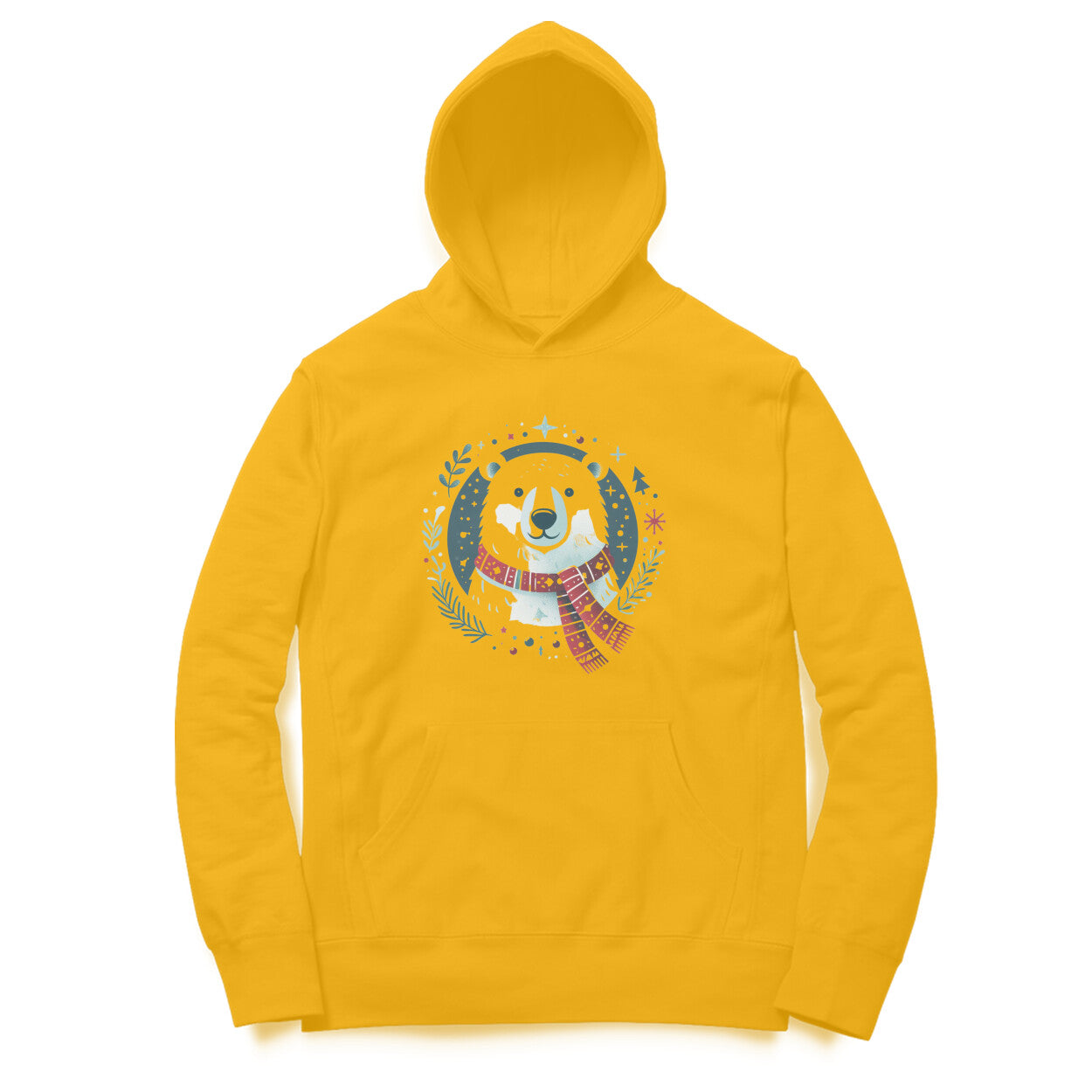 Polar Bliss Unisex Printed Hoodie with Scarf-Wearing Polar Bear