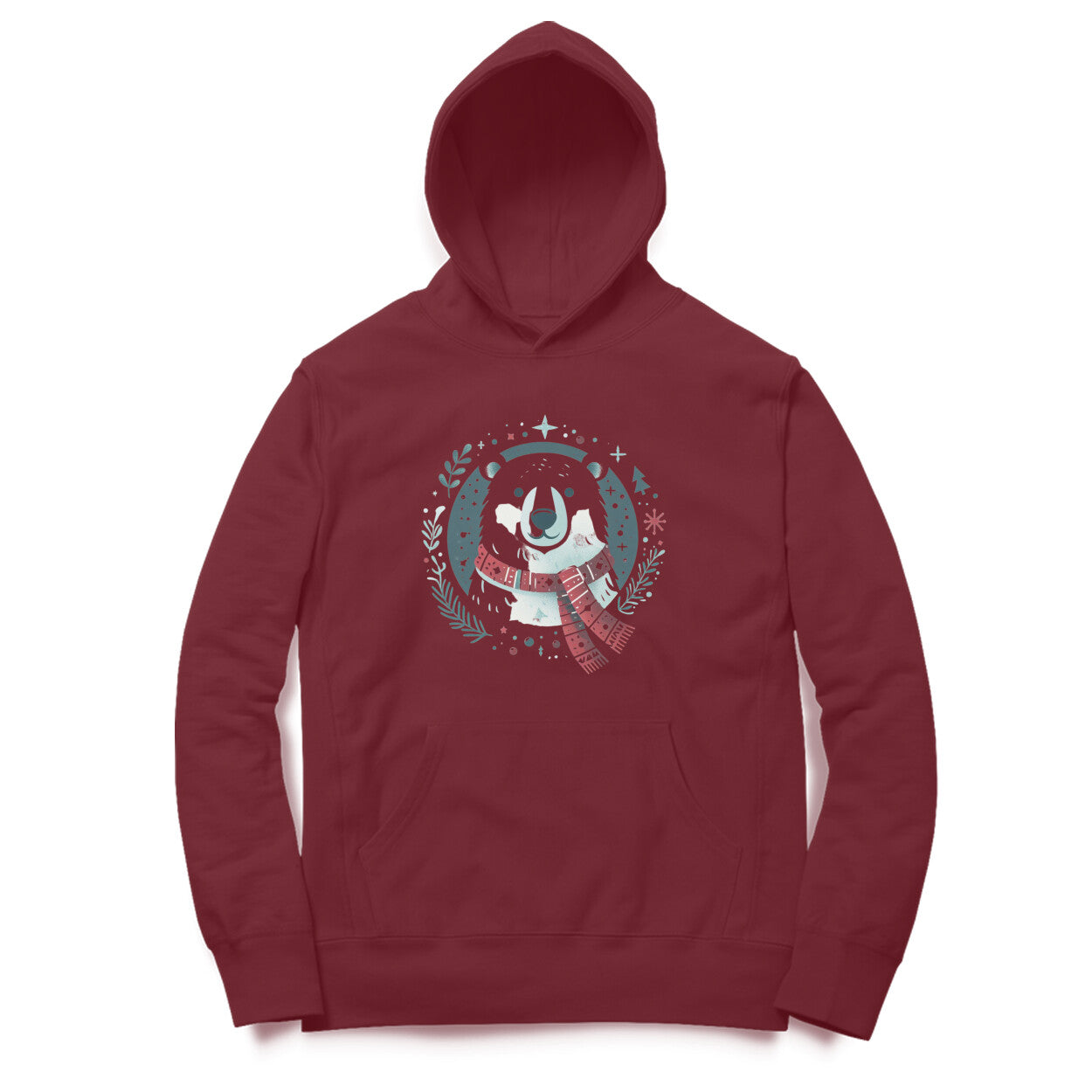 Polar Bliss Unisex Printed Hoodie with Scarf-Wearing Polar Bear