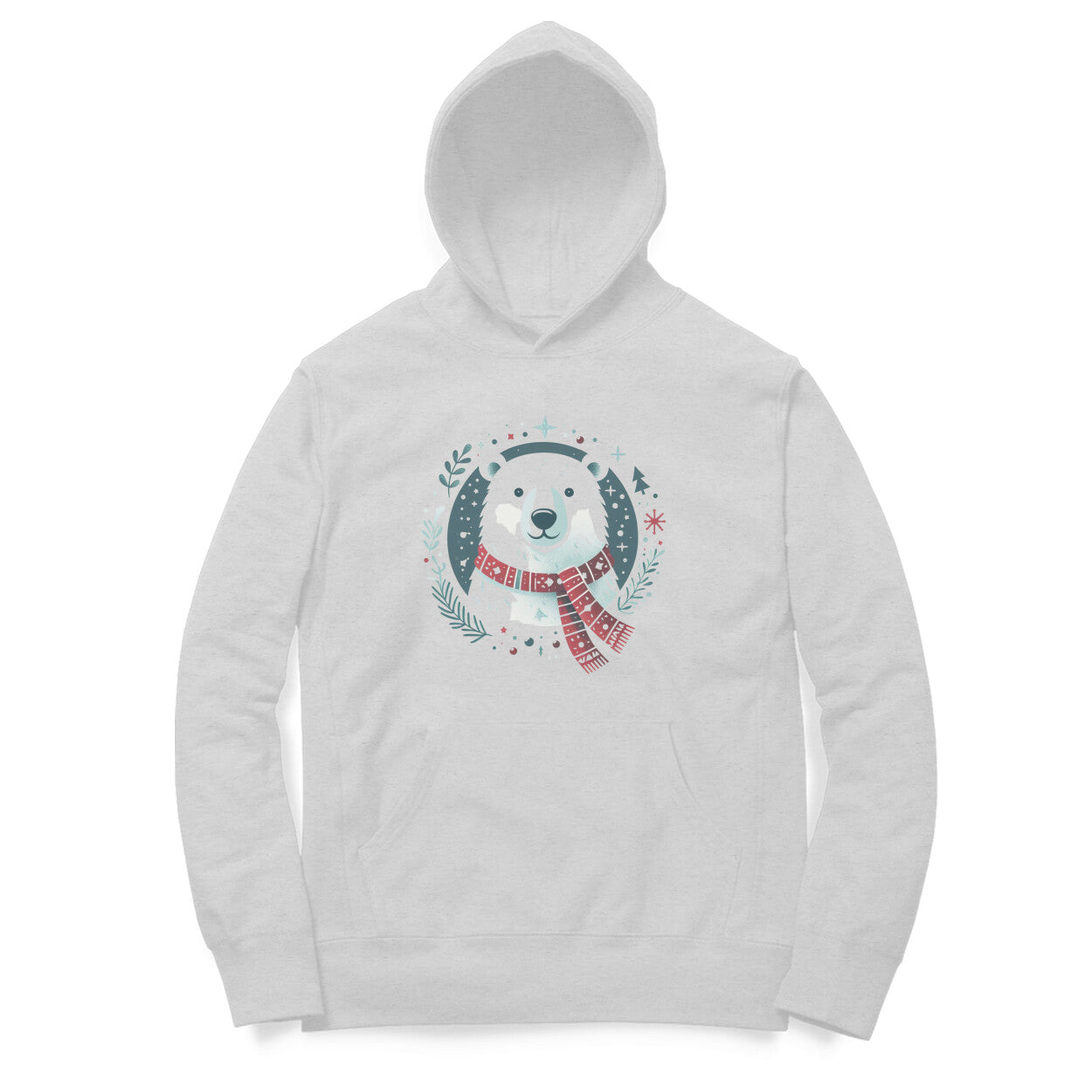 Polar Bliss Unisex Printed Hoodie with Scarf-Wearing Polar Bear