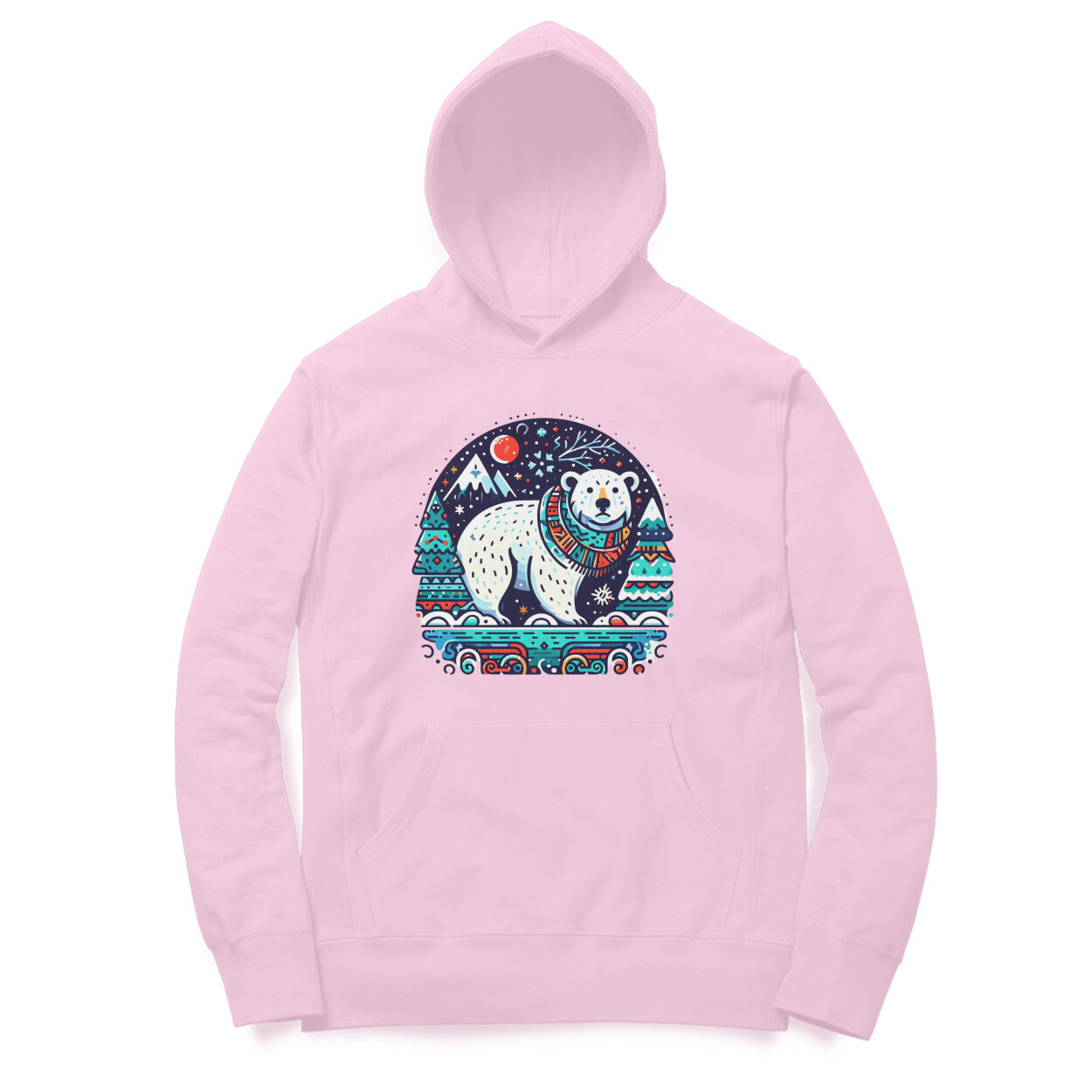 Arctic Serenity Unisex Printed Hoodie - Polar Bear Moonlight Bliss