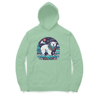 Arctic Serenity Unisex Printed Hoodie - Polar Bear Moonlight Bliss