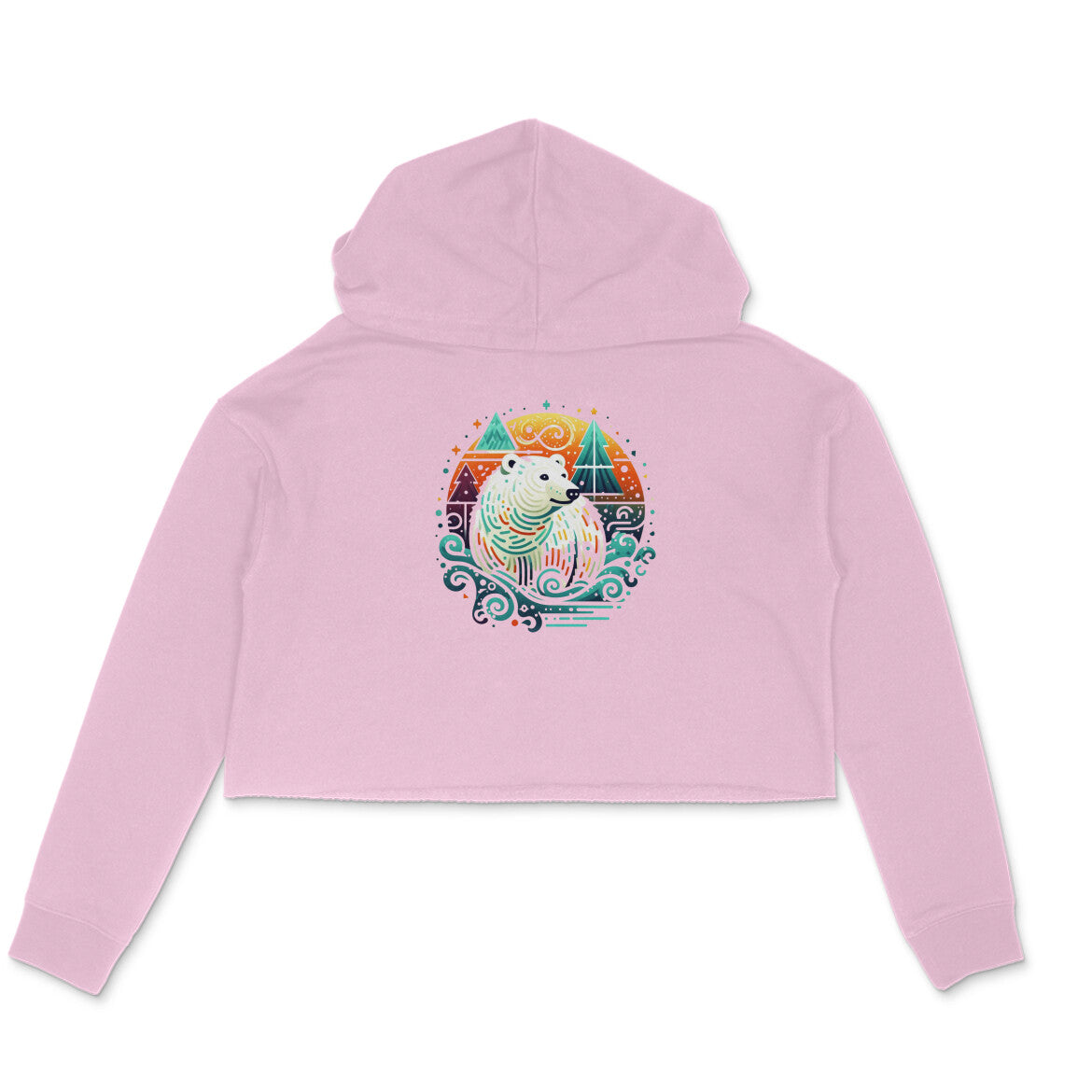 Arctic Elegance: Women's Printed Crop Hoody with Graceful Polar Bear