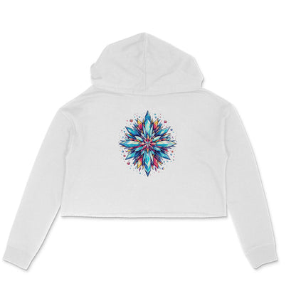 Snowflake Elegance: Women's Printed Snow Crystal Crop Hoody