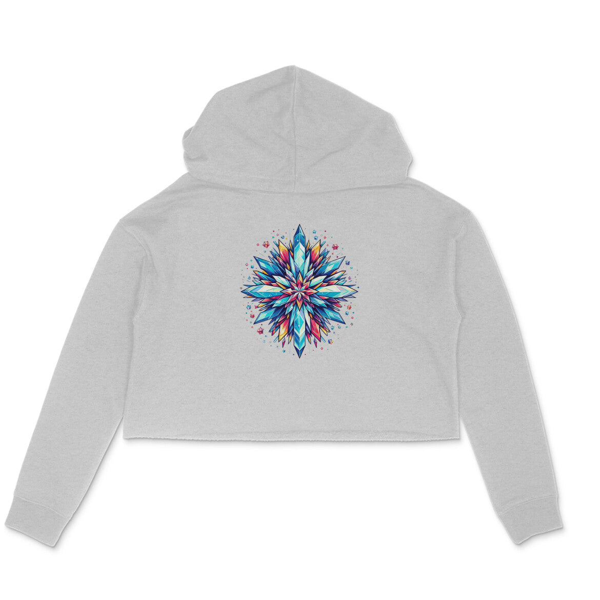 Snowflake Elegance: Women's Printed Snow Crystal Crop Hoody