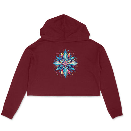 Snowflake Elegance: Women's Printed Snow Crystal Crop Hoody