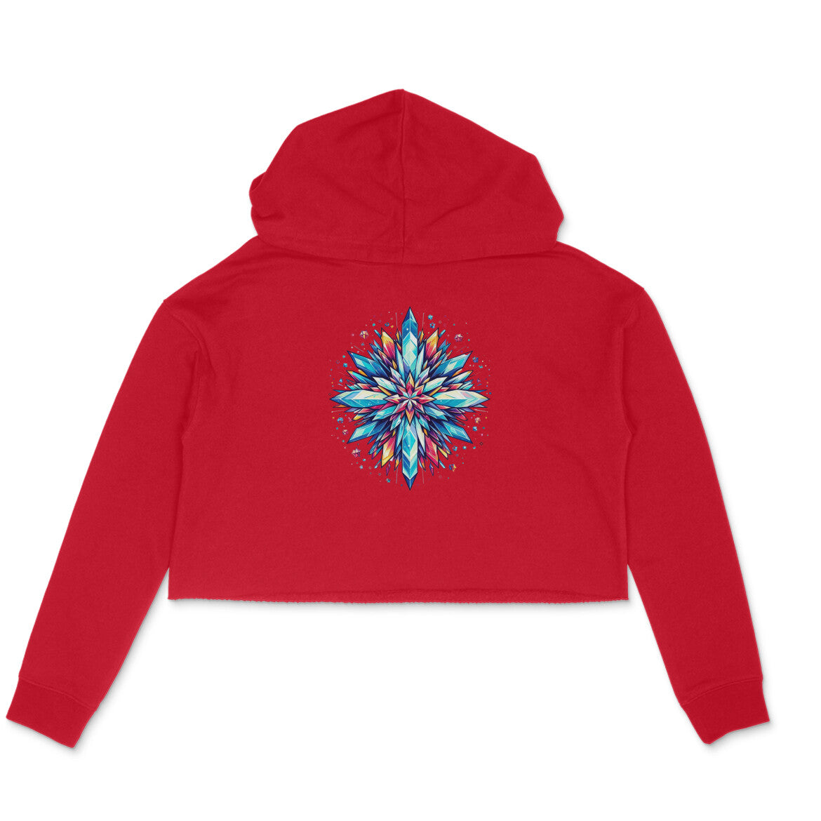 Snowflake Elegance: Women's Printed Snow Crystal Crop Hoody