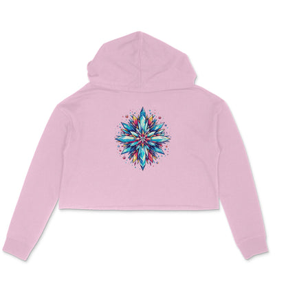 Snowflake Elegance: Women's Printed Snow Crystal Crop Hoody