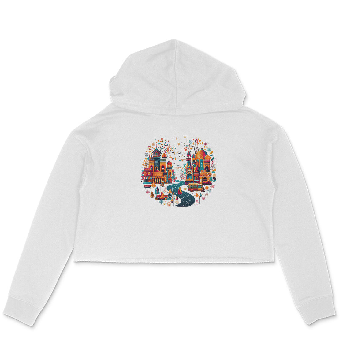 Urban Festivities: Women's Festive City Printed Crop Hoody