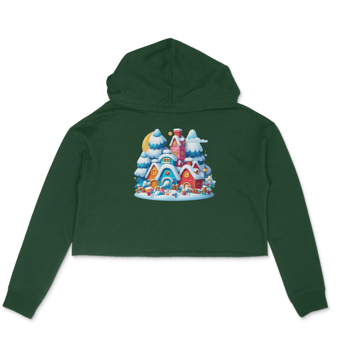 Snowy Smurf Haven: Women's Printed Crop Hoody