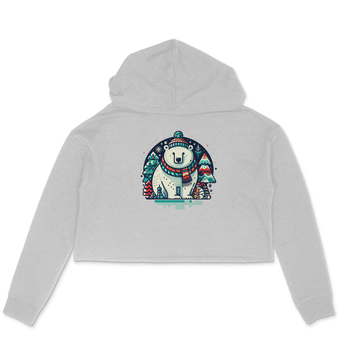 Chic Polar Bliss: Women's Christmas Polar Bear Printed Crop Hoody