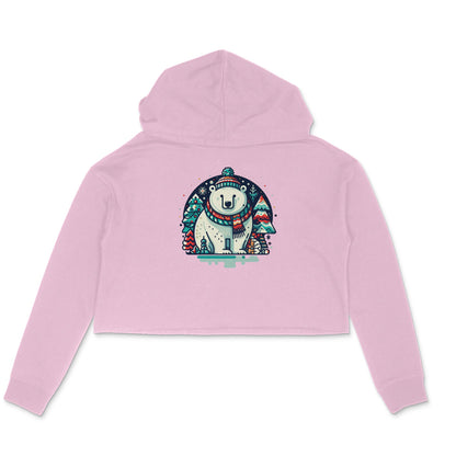 Chic Polar Bliss: Women's Christmas Polar Bear Printed Crop Hoody