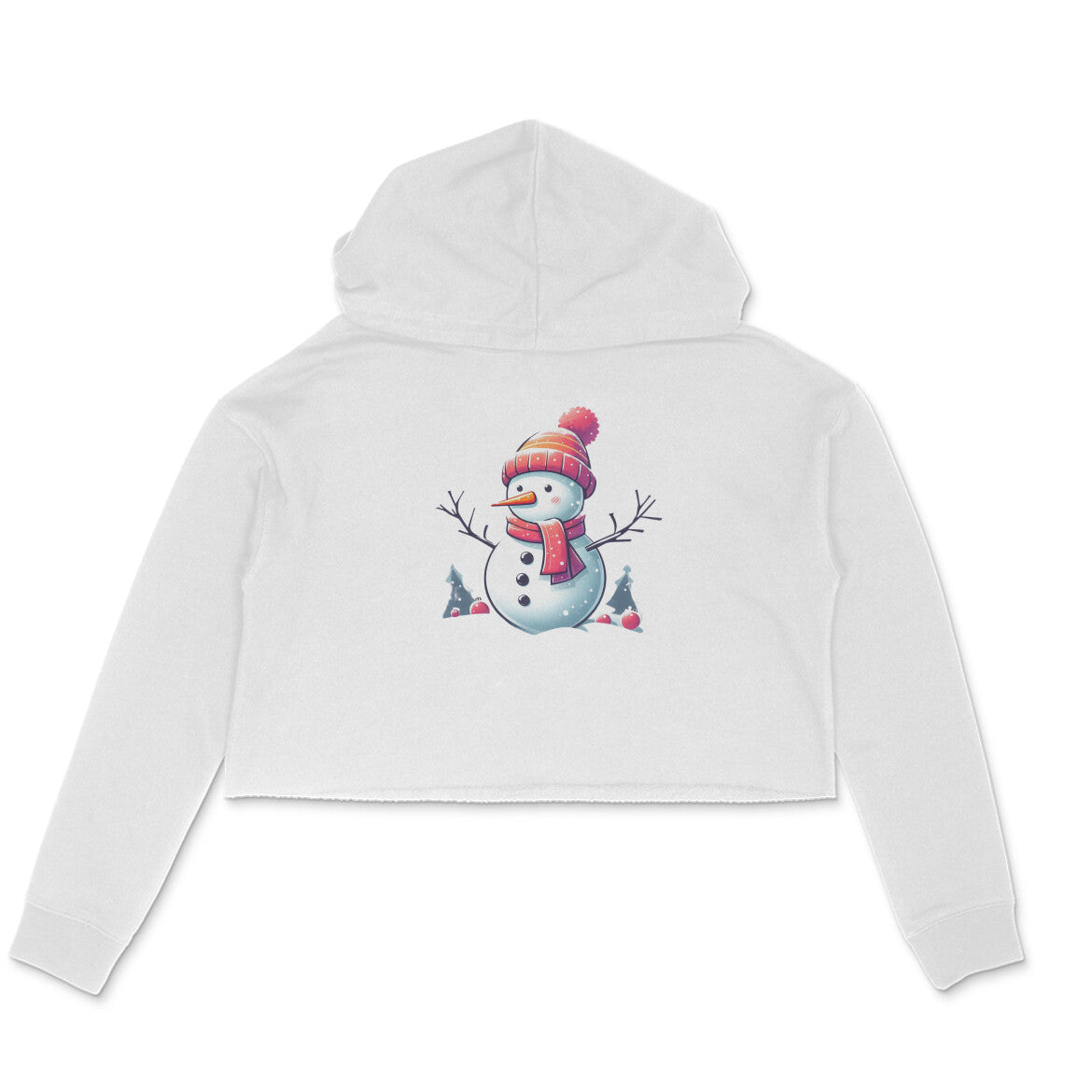 Winter Whimsy: Women's Printed Crop Hoody with Adorable Snowman