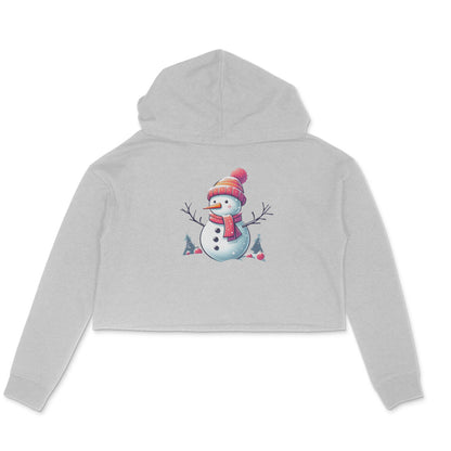 Winter Whimsy: Women's Printed Crop Hoody with Adorable Snowman