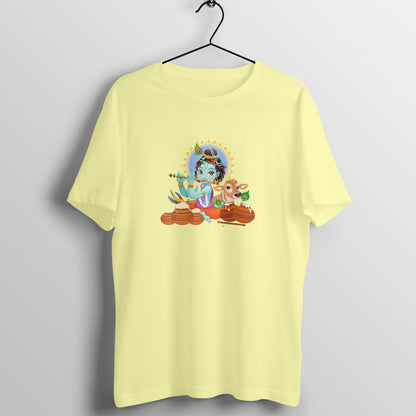 Janmashtami Special: Men's Round Neck T-Shirt with Baby Shri Krishna Playing Flute Design