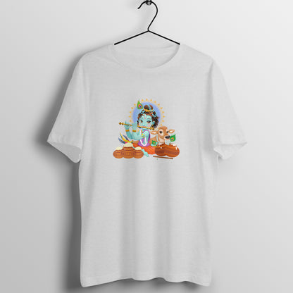 Janmashtami Special: Men's Round Neck T-Shirt with Baby Shri Krishna Playing Flute Design