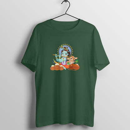 Janmashtami Special: Men's Round Neck T-Shirt with Baby Shri Krishna Playing Flute Design