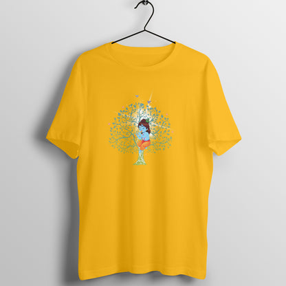 Divine Janmashtami Collection: Men's Round Neck T-Shirt with Baby Shri Krishna Sitting on a Tree Design