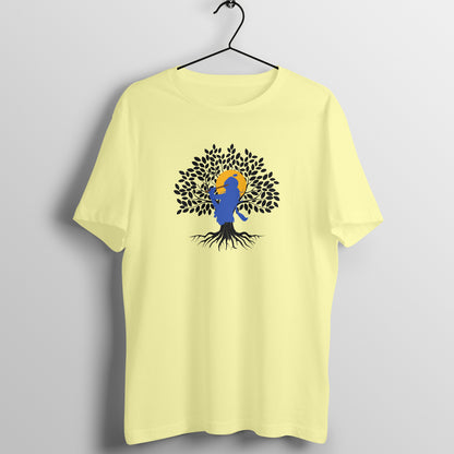 Janmashtami Collection: Men's Round Neck T-Shirt with Shri Krishna Tree of Life Design