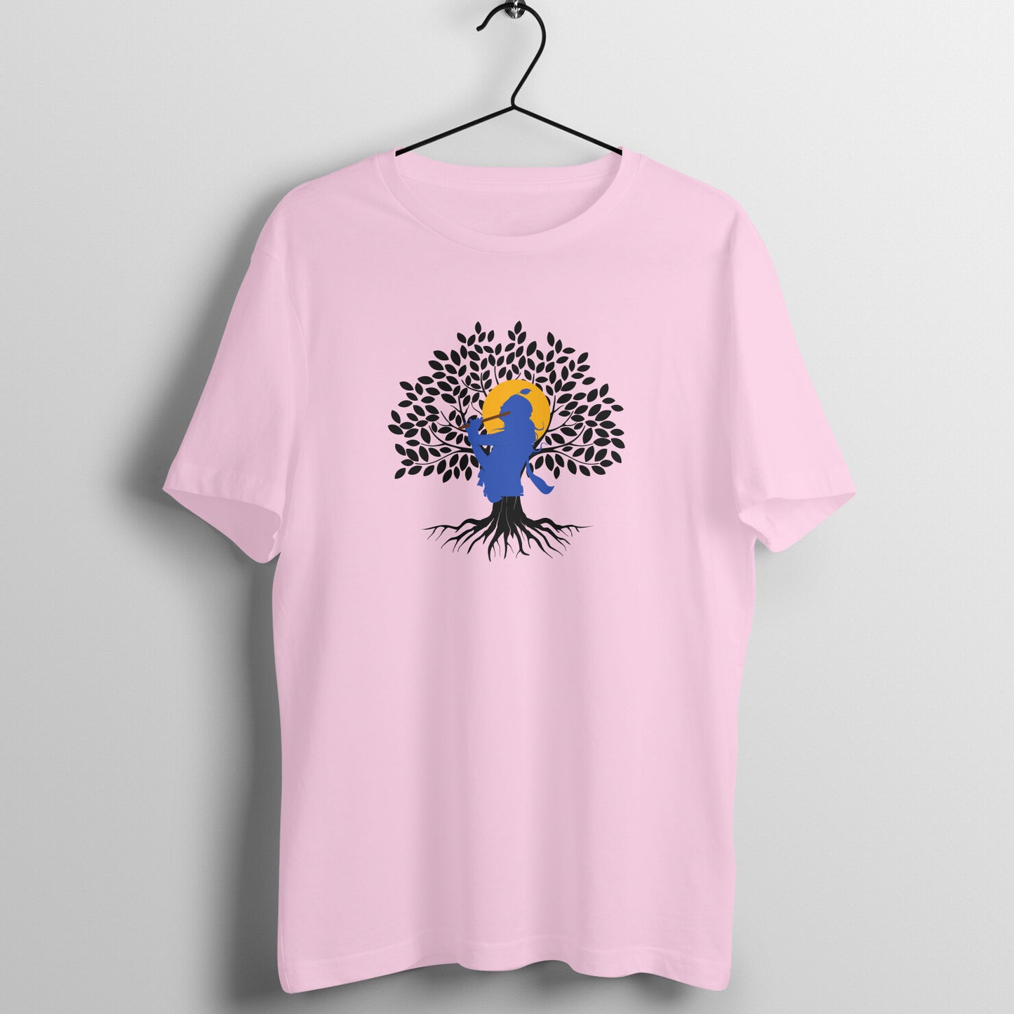 Janmashtami Collection: Men's Round Neck T-Shirt with Shri Krishna Tree of Life Design