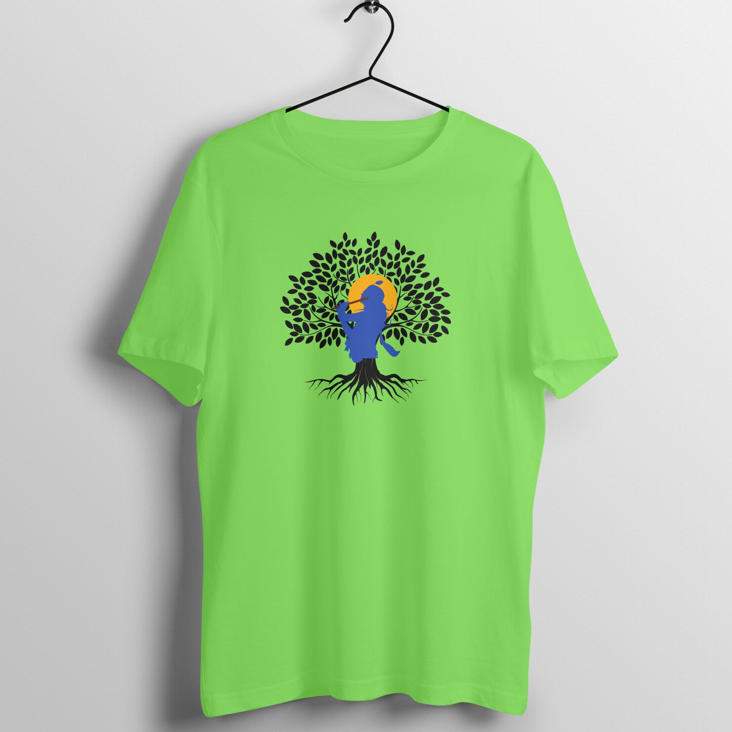 Janmashtami Collection: Men's Round Neck T-Shirt with Shri Krishna Tree of Life Design