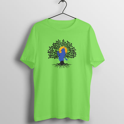 Janmashtami Collection: Men's Round Neck T-Shirt with Shri Krishna Tree of Life Design