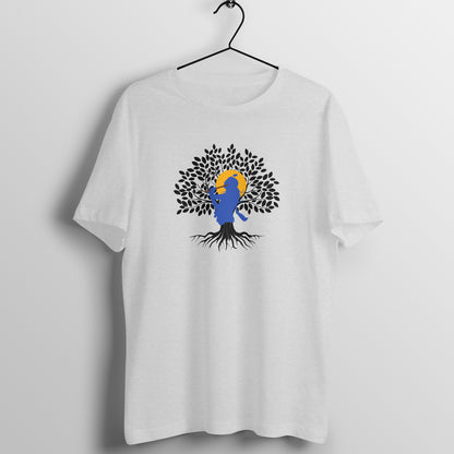 Janmashtami Collection: Men's Round Neck T-Shirt with Shri Krishna Tree of Life Design