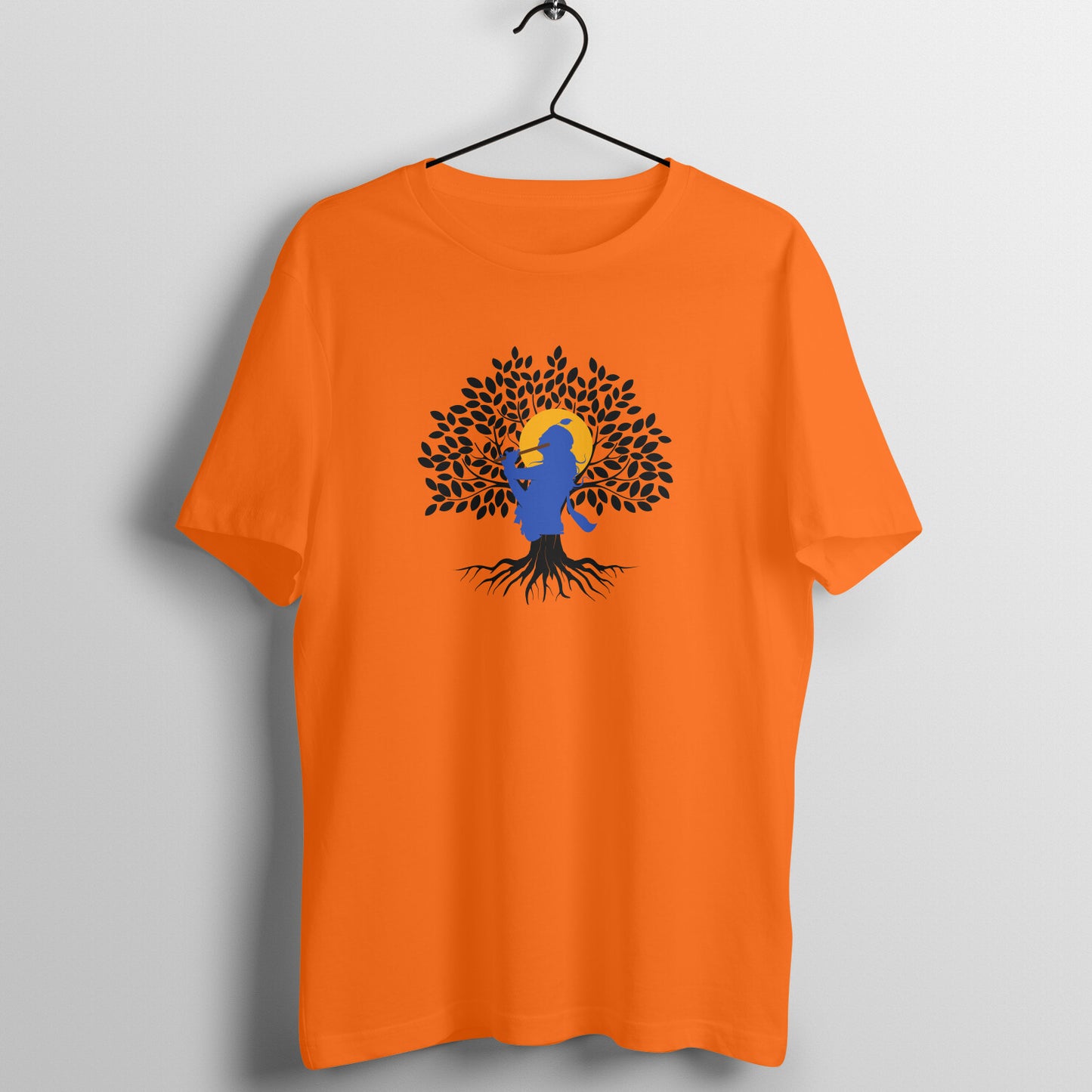 Janmashtami Collection: Men's Round Neck T-Shirt with Shri Krishna Tree of Life Design