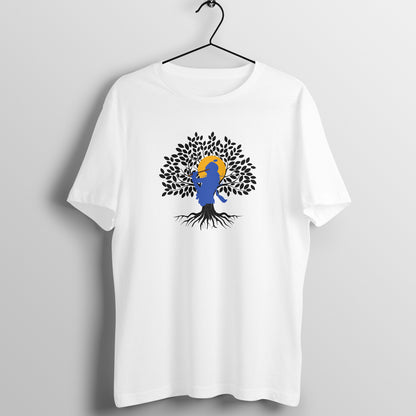 Janmashtami Collection: Men's Round Neck T-Shirt with Shri Krishna Tree of Life Design