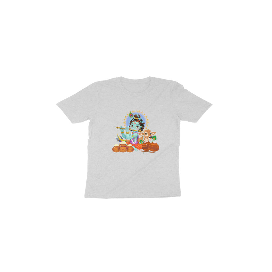 Janmashtami Collection: Toddler's Round Neck T-Shirt with Baby Shri Krishna Playing Flute Design