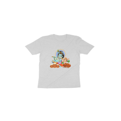 Janmashtami Collection: Toddler's Round Neck T-Shirt with Baby Shri Krishna Playing Flute Design