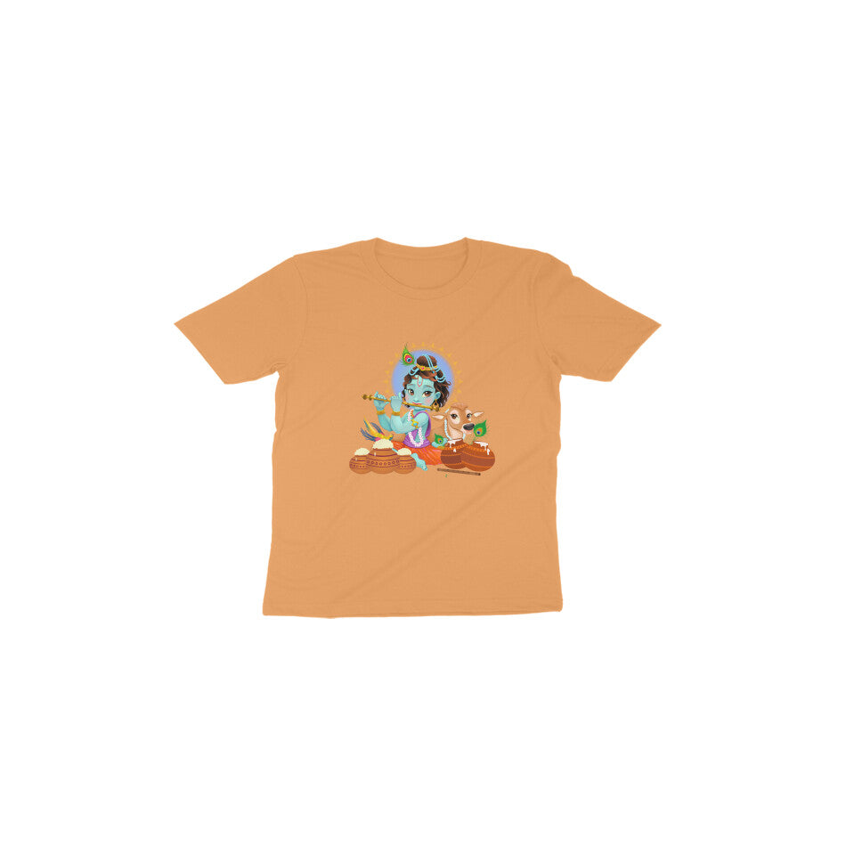 Janmashtami Collection: Toddler's Round Neck T-Shirt with Baby Shri Krishna Playing Flute Design