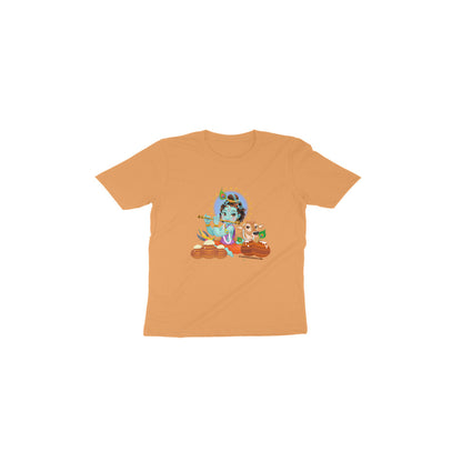 Janmashtami Collection: Toddler's Round Neck T-Shirt with Baby Shri Krishna Playing Flute Design