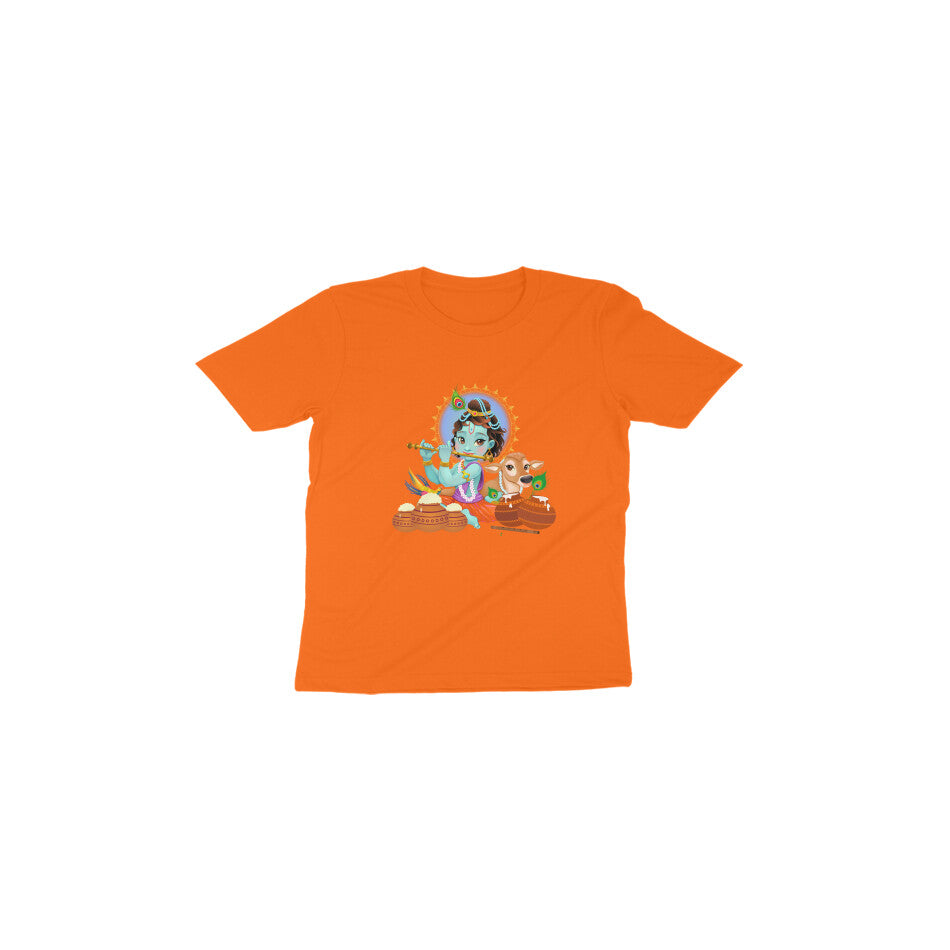 Janmashtami Collection: Toddler's Round Neck T-Shirt with Baby Shri Krishna Playing Flute Design
