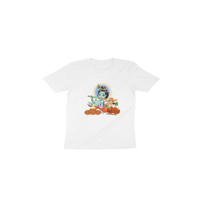 Janmashtami Collection: Toddler's Round Neck T-Shirt with Baby Shri Krishna Playing Flute Design