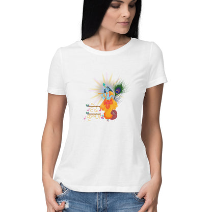 Janmashtami Collection: Women's Round Neck T-Shirt with Shri Krishna Divine Design